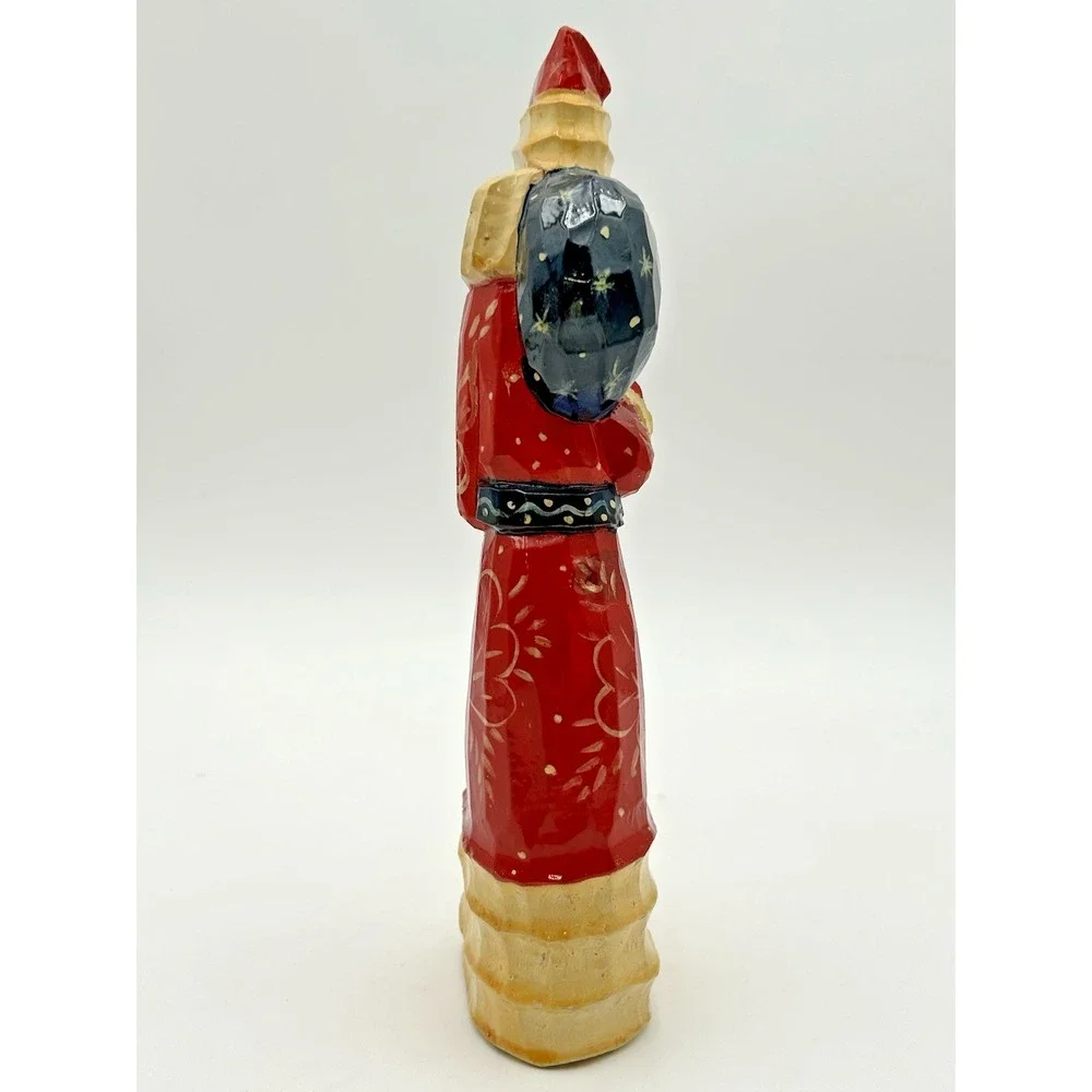 Christmas Wooden Slender Tall Santa‎ Claus Hand Carved Hand Painted 1993